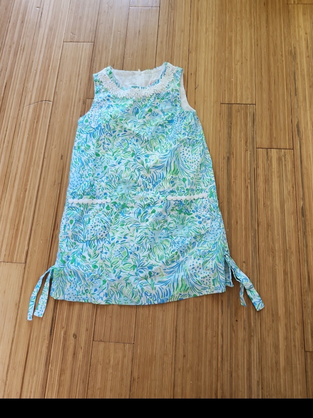 Lilly Pulitzer Girls Little Lilly Classic Shift Dress 8 blue green white safari